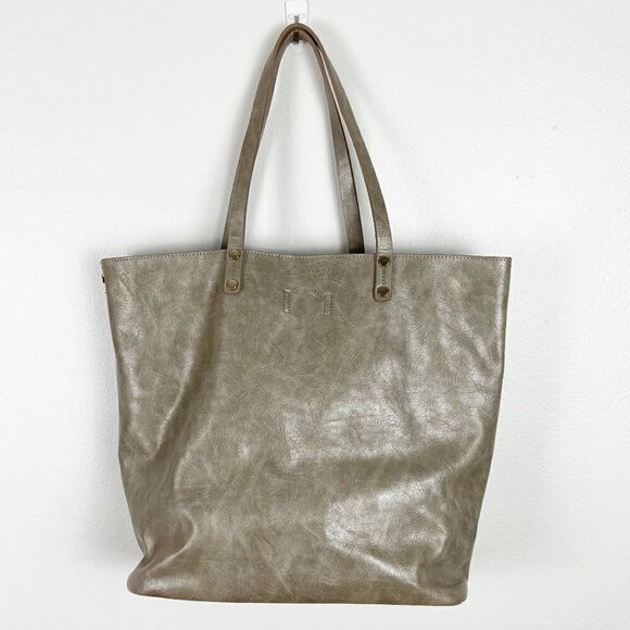 2-in 1 Vegan Leather Champagne Gray Tote & Animal Print Crossbody Bag - Picture 2 of 10